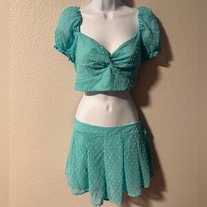 SHEIN Aqua Swiss Dot Two-Piece Crop Top & Shorts